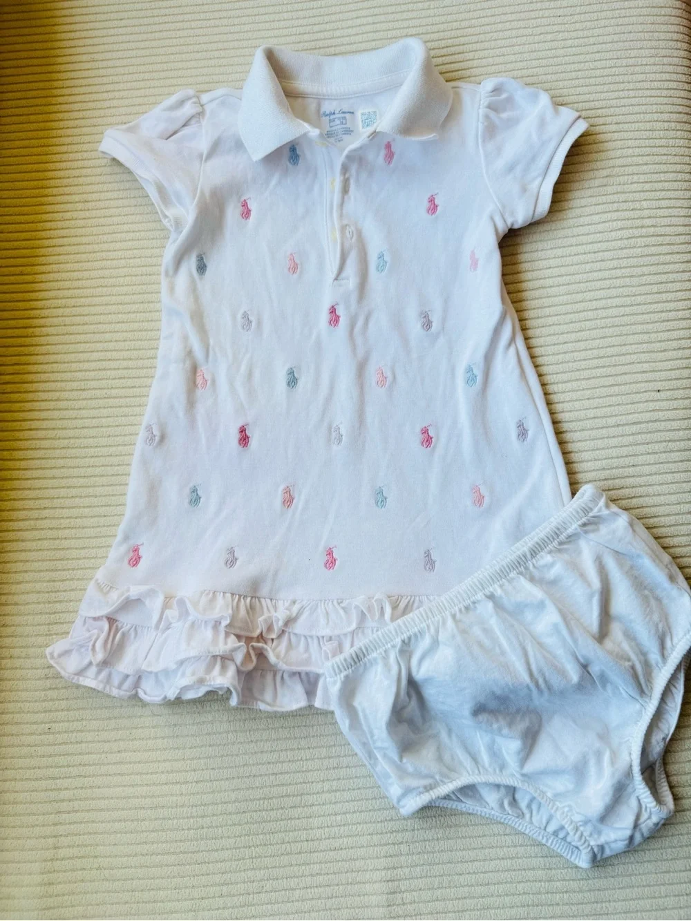 Ralph Lauren White Polo Baby Dress with Pastel Pony Embroidery 24 months GUC